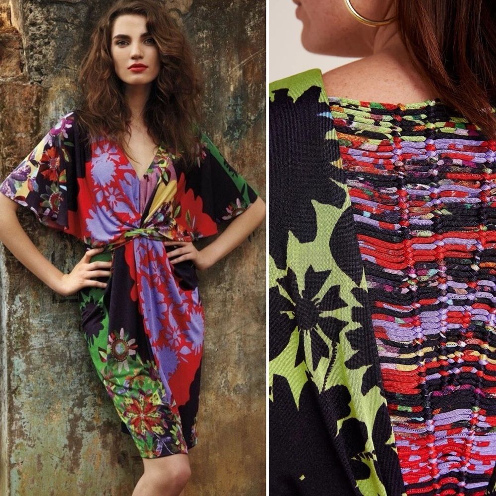 ANTHROPOLOGIE Ranna Gill Sabatina Draped Stretch Floral Multicolor Dress M